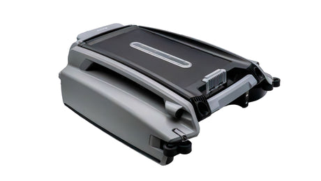 Betta SE Plus solar-powered robotic pool skimmer in black and gray on a white background