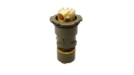 Beige Paramount PV3 pop-up head with nozzle caps and brown base on white background