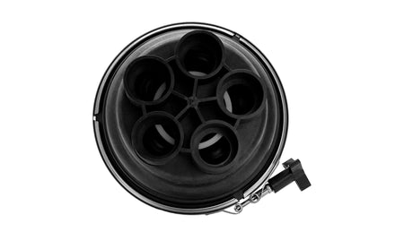 Pentair 1.5-inch five-port actuator T-valve with QuikStop, black top-feed valve assembly view