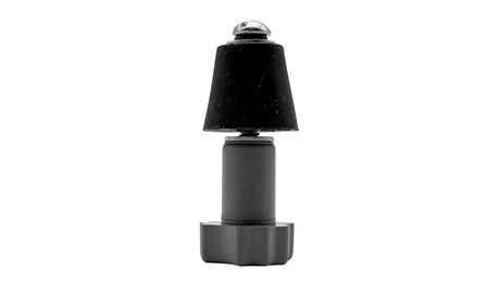 A black metal bellows-style component with a hexagonal base and a tapered top section, photographed against a plain white background.