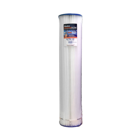 Pleatco Ultra-A2-PAK4 pleated pool filter cartridge with blue end caps, shown against a white background