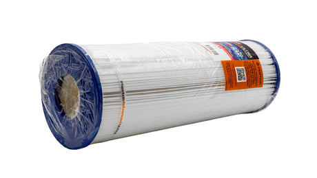 Pleatco ULTRA-A5-PAK4 pleated spa and pool filter cartridge with blue end caps, wrapped in plastic