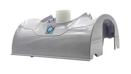 Hayward AquaNaut 450 upper body housing with blue logo badge, gray plastic replacement part