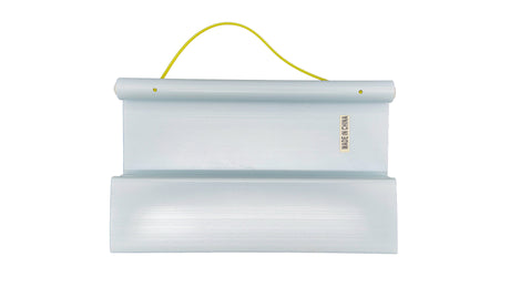 White universal pool skimmer weir door with yellow handle and hinge top