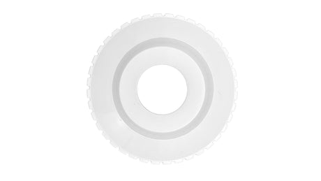 White plastic Hydrostream fitting with 3/4-inch opening and threaded 1.5-inch MPT connection