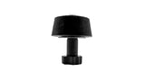 A black table lamp with a tapered drum shade, cylindrical stem, and hexagonal base, shown against a plain white background.
