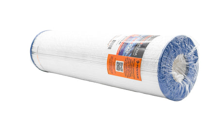 Pleatco ULTRA-A6-PAK4 pool filter cartridge with blue end caps, wrapped in plastic
