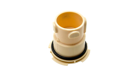 Beige plastic in-floor cleaning head small nozzle pressure test plug with black O-ring gasket