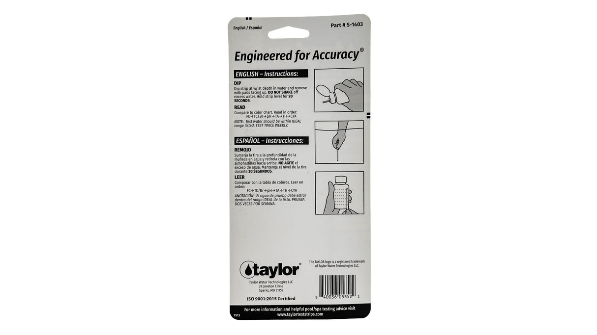 Taylor 7-Way Pool & Spa Test Strips 50 Count | S-1403
