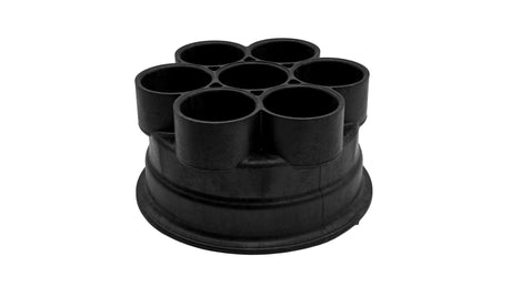Black 6-port water valve base with round tube openings