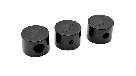 Three black Paramount PV3 pop-up head nozzle caps with circular side openings