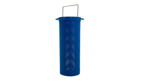Blue plastic debris basket with metal handle for Pentair in-floor LeafVac system