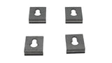 Four black metal stand pipe clips for Pentair QP3 filter, each with a keyhole opening on a white background