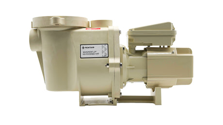 Pentair WhisperFlo high performance pool pump, 1HP, side view in beige housing