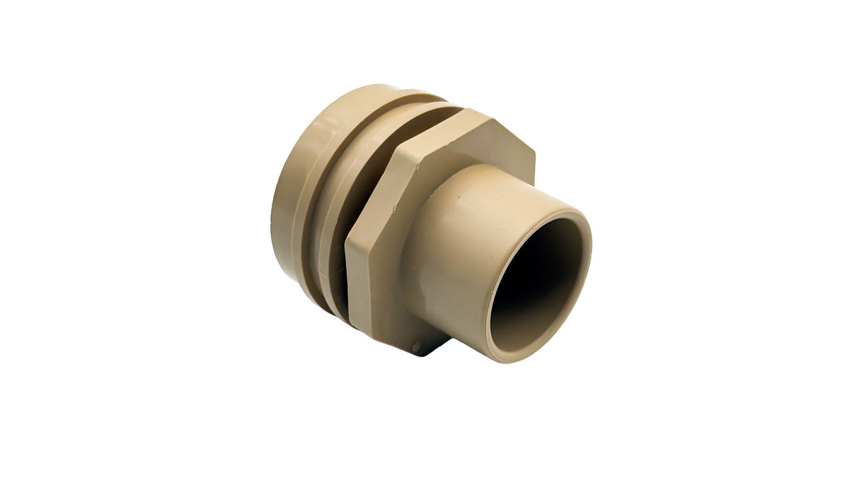 Tan flush mount return fitting with threaded connection and hex flange end