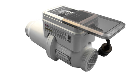 Pentair IntelliChlor Plus 40K pool salt chlorinator cell with control module and power cable on white background