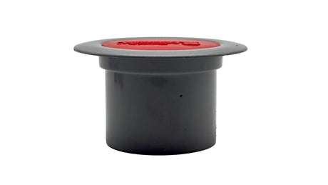 Light gray pool valve cap with red center insert and wide flange top