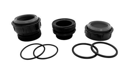 Black and gray pump seal kit with threaded caps and O-rings
