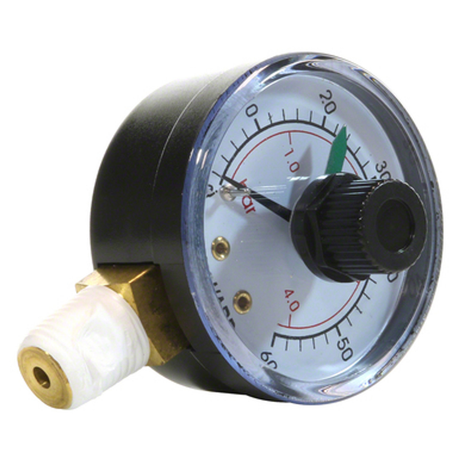 Boxed pressure gauge with dial and threaded brass fitting