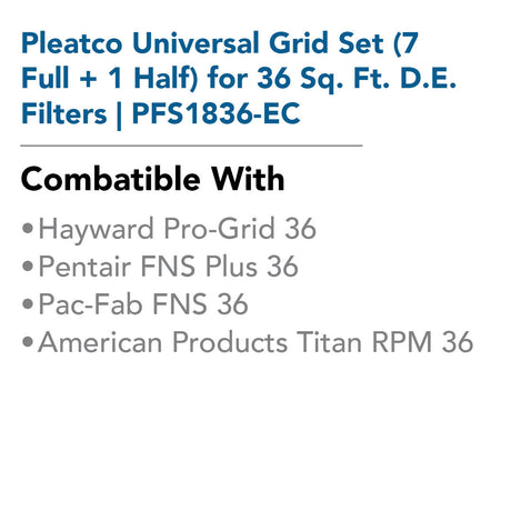 Pleatco Universal Grid Set (7 Full + 1 Half) for 36 Sq. Ft. D.E. Filters | PFS1836-EC
