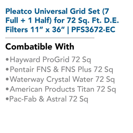 Pleatco Universal Grid Set (7 Full + 1 Half) for 72 Sq. Ft. D.E. Filters 11" x 36" | PFS3672-EC