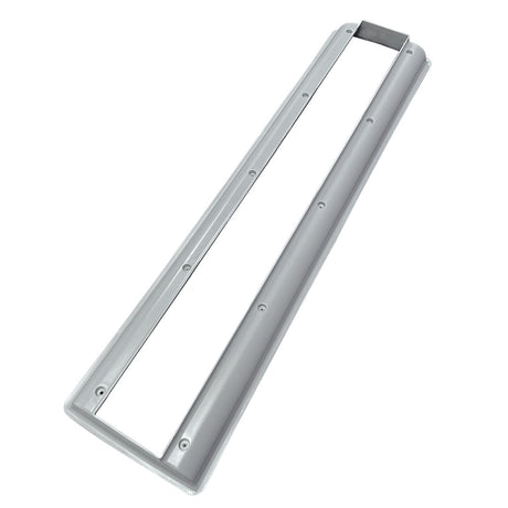Light gray rectangular pool floor insert with multiple screw holes