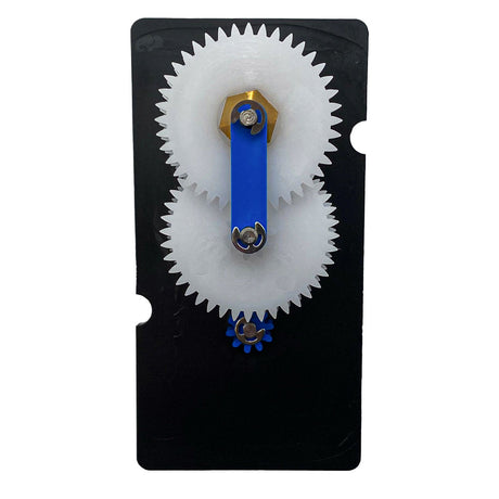Pentair Kreepy Krauly Legend II back-up valve gear assembly with white gears and blue linkage on black backing plate