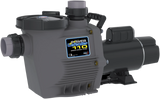 Waterway Plastics Power Defender PD-110 single-speed pump with gray housing, strainer lid, unions and motor