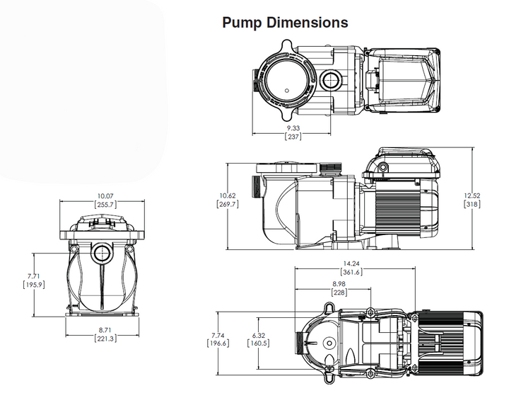 Pentair Superflo VS pump dimensions for 342001 | EC-342001.