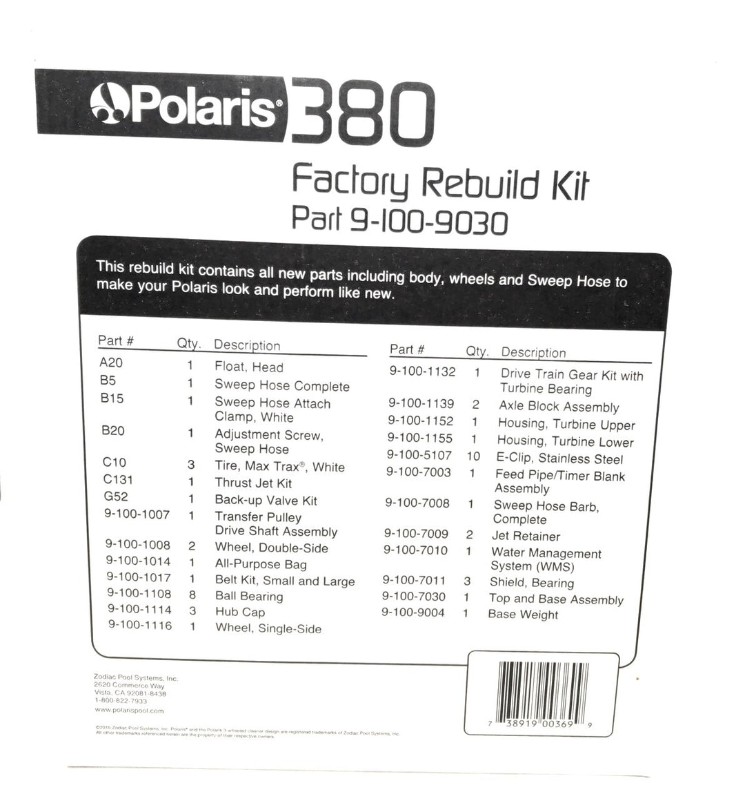 view of package  - Polaris Vac-Sweep 380 Rebuild Kit - ePoolSupply