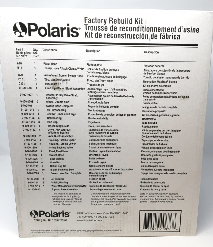 view of paper with details of each item - Polaris Vac-Sweep 360 Rebuild Kit - ePoolSupply
