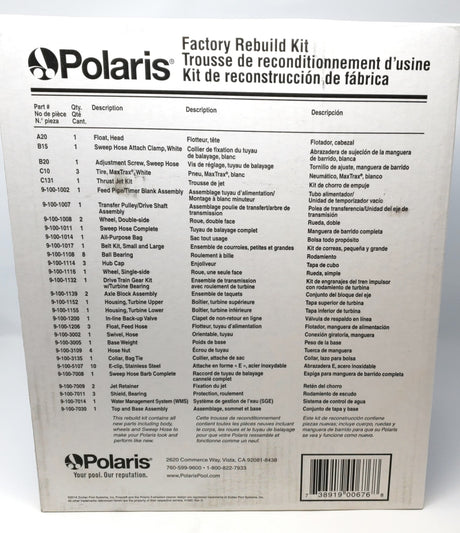 view of paper with details of each item - Polaris Vac-Sweep 360 Rebuild Kit - ePoolSupply