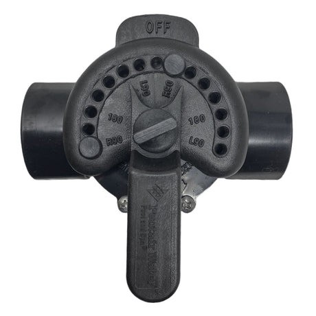 Pentair 2-inch black CPVC 2-way diverter valve with handle and flow adjustment markings