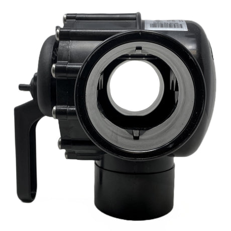 Black Pentair 3-port CPVC diverter valve with handle, front view