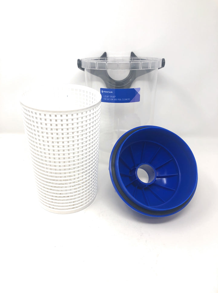 Front View of All Pieces - Pentair Leaf Trap for Suction-Side Pool Cleaners (2.2L)