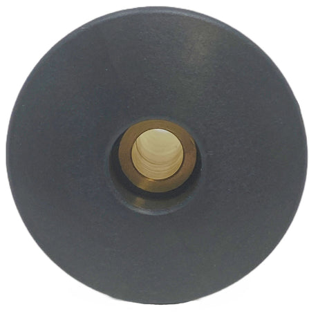 Black Pentair pool cleaner wheel hub with brass center insert