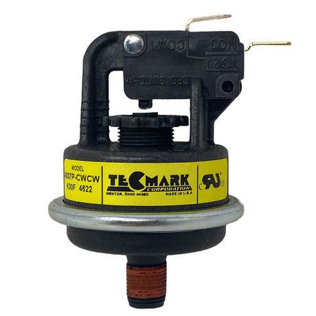 Tecmark pressure switch for Pentair heater system parts, black and yellow component with threaded connector and terminals