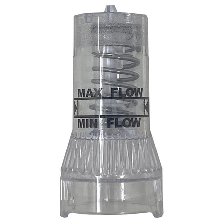 Pentair Racer pressure side cleaner flow regulator cartridge with visible spring and MAX/MIN FLOW markings