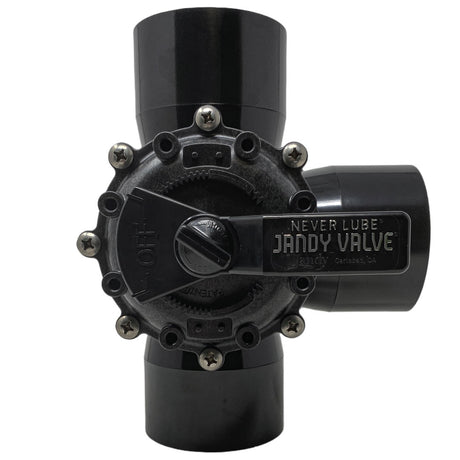 Jandy 3-inch three-port diverter valve with black body and side handle.
