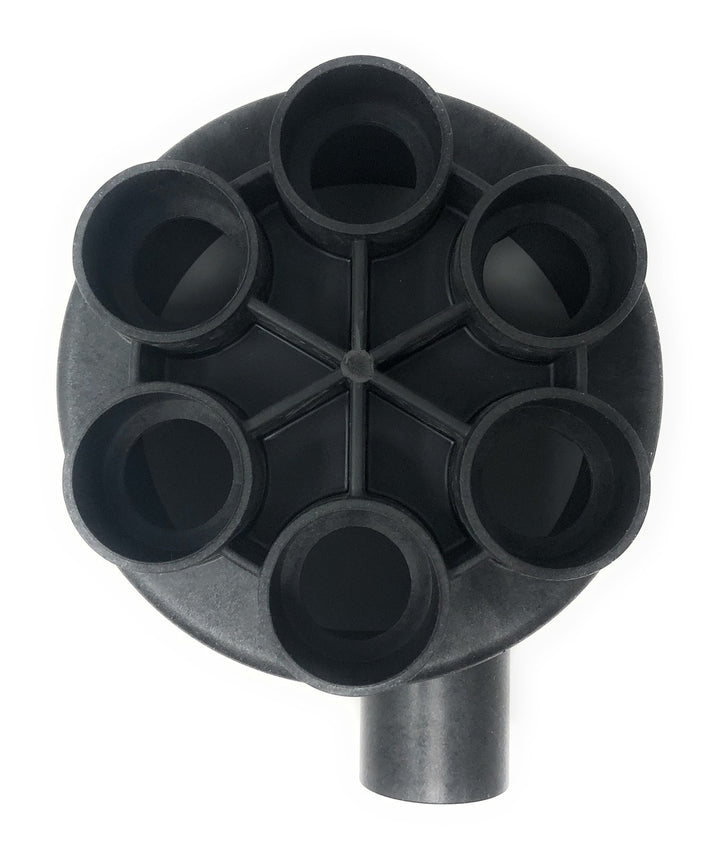 bottom view - A&A Low Profile 6 Port 1.5" T-Valve Housing (FLAPS NOT INCLUDED)(Black) - ePoolSupply