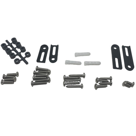 AquaStar anti-vortex drain mounting hardware kit with black brackets, screws, and wall anchors