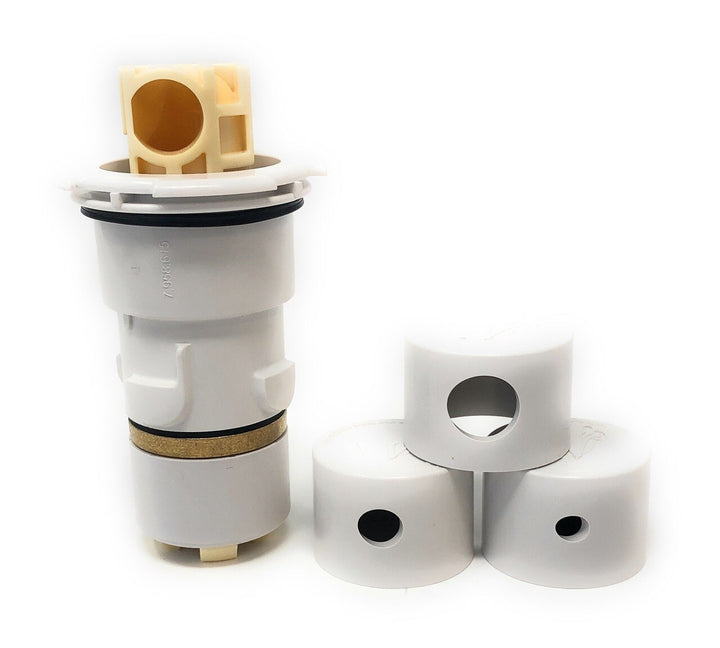 Front View of All Pieces - Paramount PV3 Pop Up Head with Nozzle Caps (White) - ePoolSupply