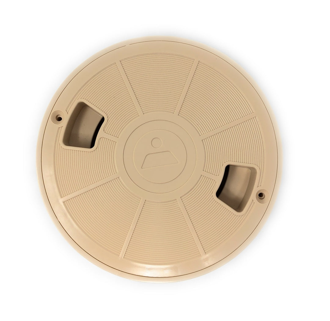 Lid on Deck Ring View of A&A Quik Water Leveler Deck Ring (Tan) - ePoolSupply
