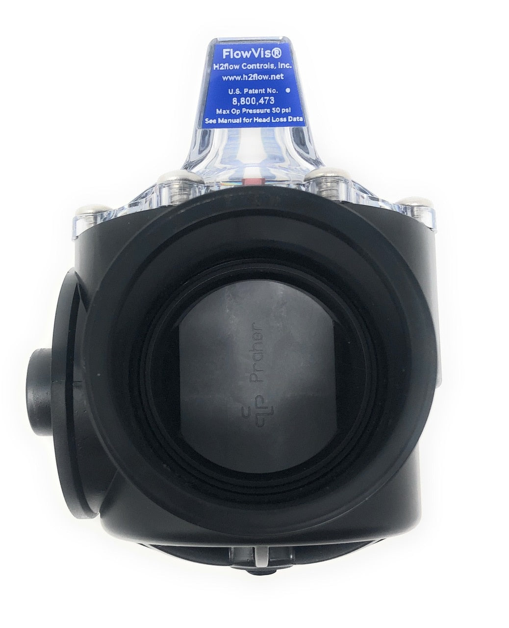 Top View - Black FlowVis GPM Flow Meter Valve for 2" & 2.5" Pipes - ePoolSupply