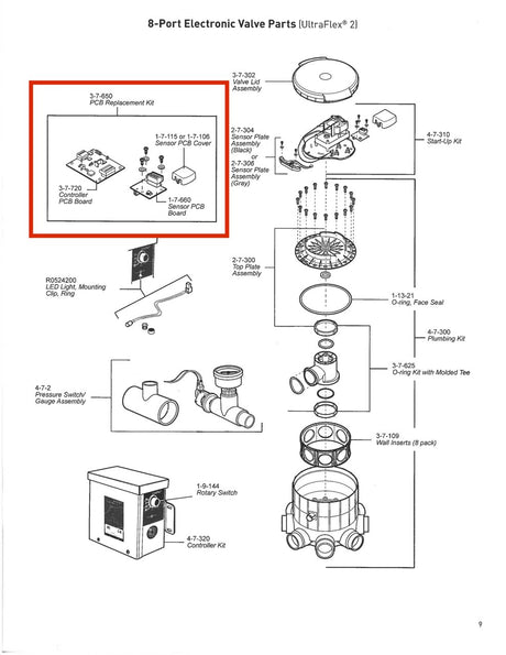 View of Parts List - Caretaker Ultra Flex 2 8-Port PCB Replacement Kit - ePoolSupply