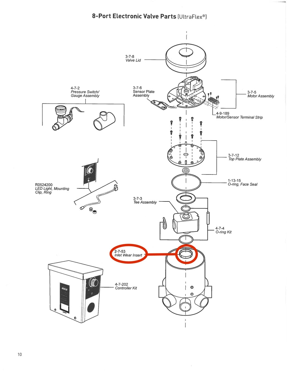 View of Manual with the Insert Circled in Red - Caretaker Ultra Flex 8-Port Inlet Wear Insert - ePoolSupply