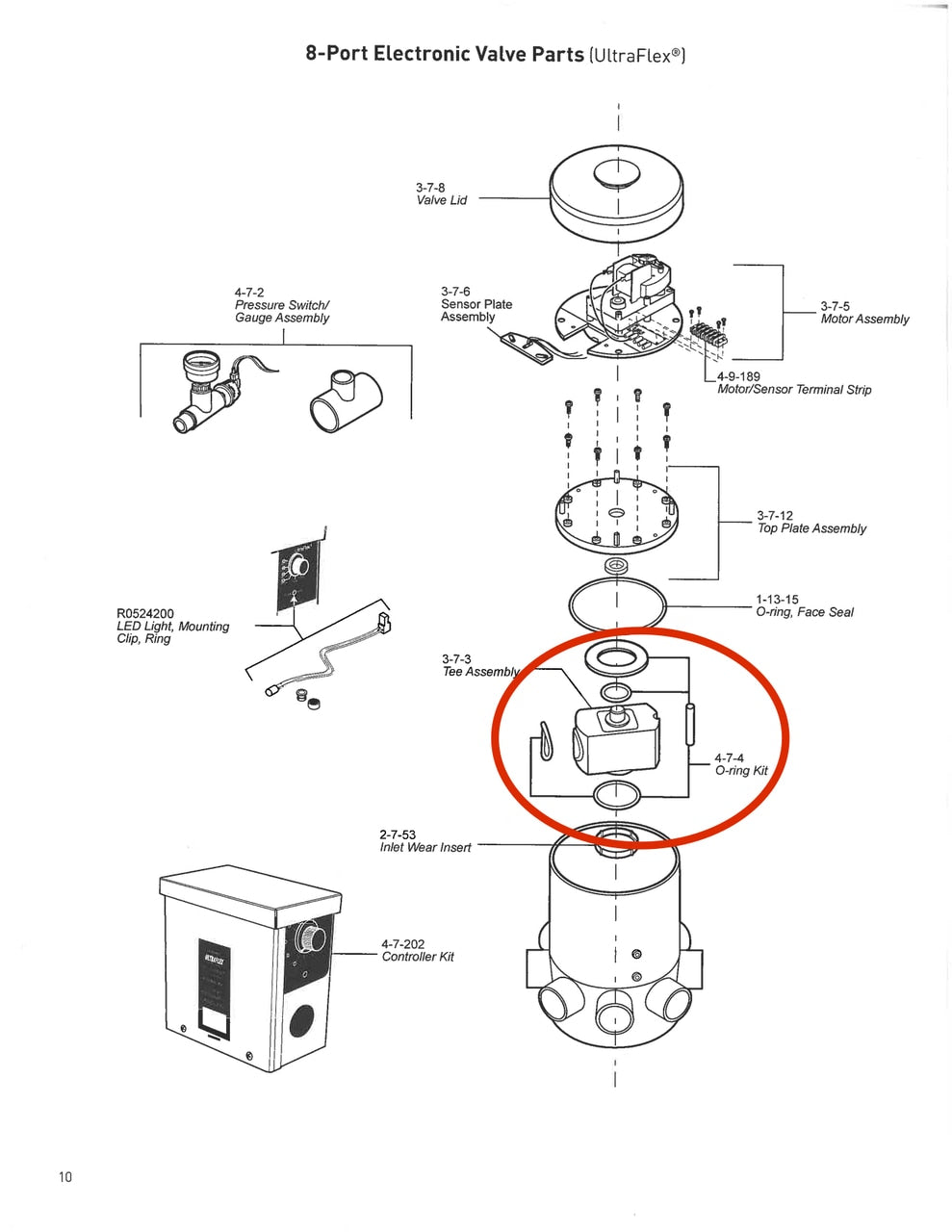 View of Manual with the Kit circled in Red - Caretaker Ultra Flex 8 Port- O-ring Kit - ePoolSupply