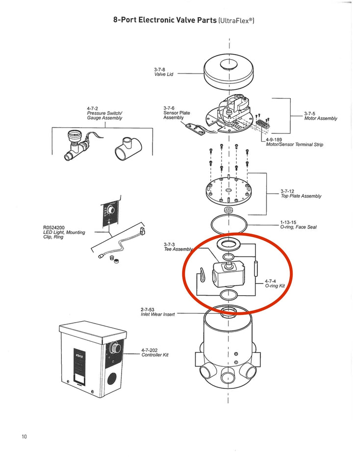 View of Manual with the Kit circled in Red - Caretaker Ultra Flex 8 Port- O-ring Kit - ePoolSupply