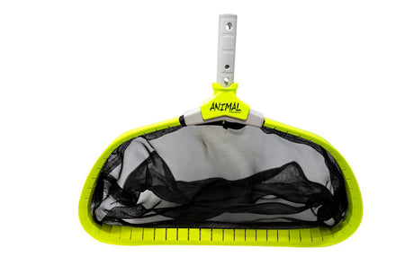 20-inch Animal Pro standard mesh leaf rake with neon yellow frame and black netting