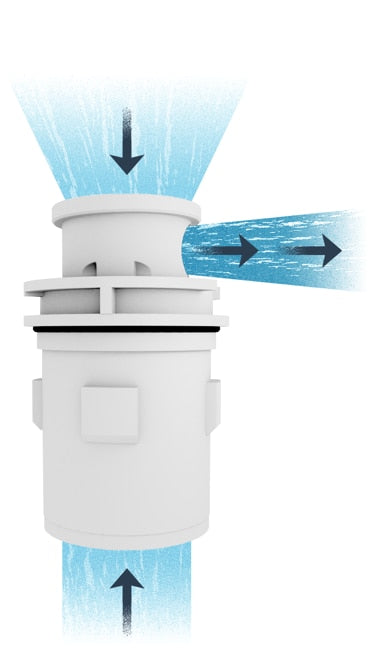 A&A Gamma Series 4 Venturi Pop Up Head (Dark Blue) - diagram of the waterflow being pulled through the holes in the top of the head to create a more powerful water flow